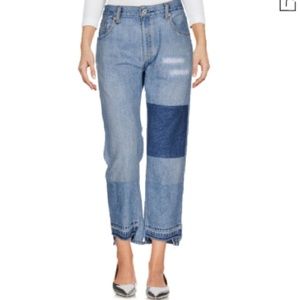 NWT Nili Lotan Franki Reworked Vintage Denim Raw Hem Boyfriend Patch Jeans